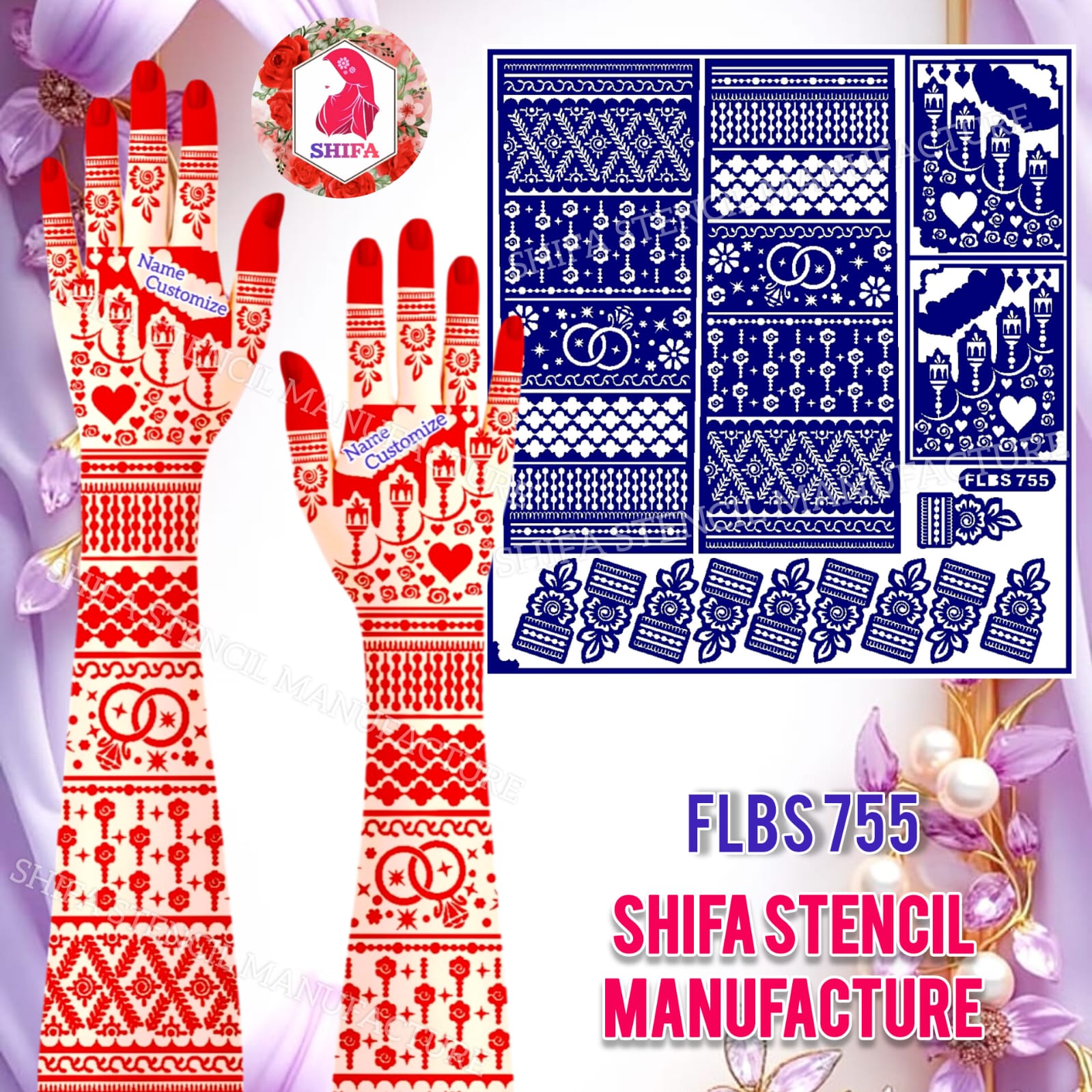 FLBS 755 Celebration Love Trails Sticker Overview Henna Stencil - Shifa Stencil